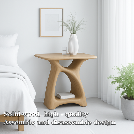 Handcrafted Solid Wood Nightstand – Modern Sculptural Bedside Table with Open Shelf