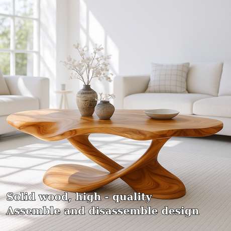 Handcrafted Solid Wood Coffee Table – Organic Sculpted Freeform Living Room Centerpiece