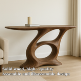 Handcrafted Solid Wood Console Table – Artistic Modern Design with Sculptural Curved Base