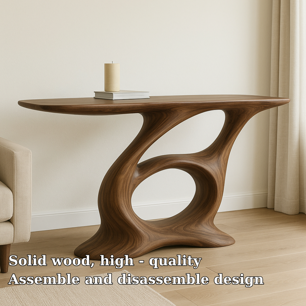 Handcrafted Solid Wood Console Table – Artistic Modern Design with Sculptural Curved Base