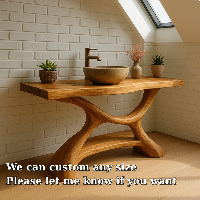 Handcrafted Solid Wood Bathroom Vanity – Sculptural Organic Design with Smooth Natural Finish