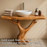 Handcrafted Solid Wood Bathroom Vanity with Tree Trunk Base – Organic Minimalist Sink Stand