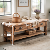 Handcrafted Solid Wood Bench – Rustic Entryway Bench with 3 Drawers & Shelf