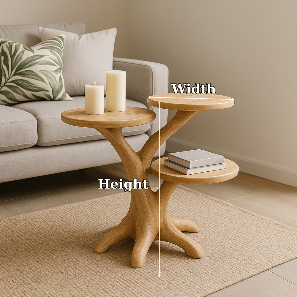 Handcrafted Solid Wood End Table – Three-Tier Light Oak Organic Design for Modern Living Rooms