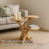 Handcrafted Solid Wood End Table – Three-Tier Light Oak Organic Design for Modern Living Rooms