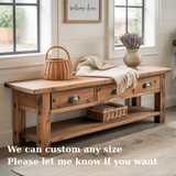 Handcrafted Solid Wood Bench – Rustic Entryway Bench with 3 Drawers & Shelf
