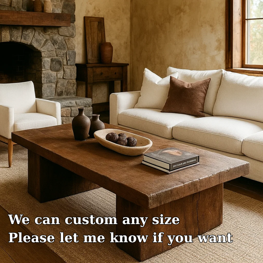 Handcrafted Solid Wood Coffee Table – Rustic Minimalist Centerpiece for Warm Living Spaces