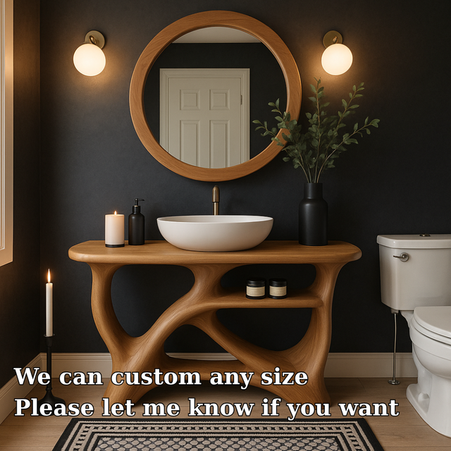Handcrafted Solid Wood Bathroom Vanity with Modern Organic Design – Natural Sculptural Style