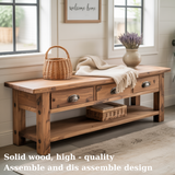 Handcrafted Solid Wood Bench – Rustic Entryway Bench with 3 Drawers & Shelf