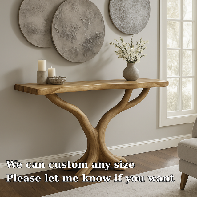 Handcrafted Solid Wood Console Table – Natural Branch Form Design for Modern Elegant Spaces