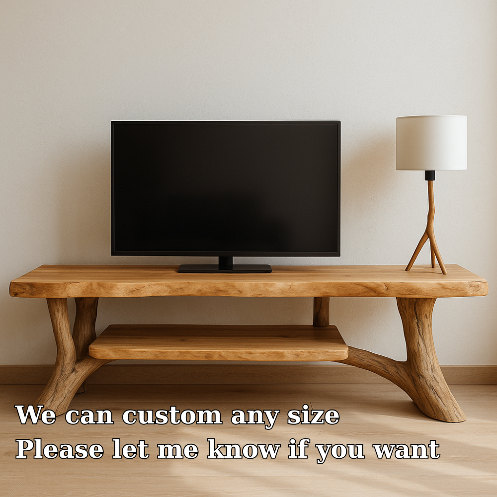 Handcrafted Solid Wood TV Stand – Natural Live Edge Rustic Design for Modern Interiors