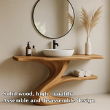 Handcrafted Solid Wood Bathroom Vanity with Curved Base – Modern Organic Sink Console