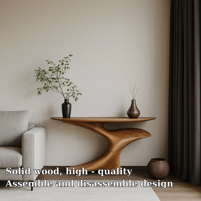 Handcrafted Solid Wood Console Table – Sculptural Flow Design for Modern Minimalist Interiors