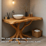 Handcrafted Solid Wood Bathroom Vanity – Sculptural Tree Root Design with Natural Live Edge