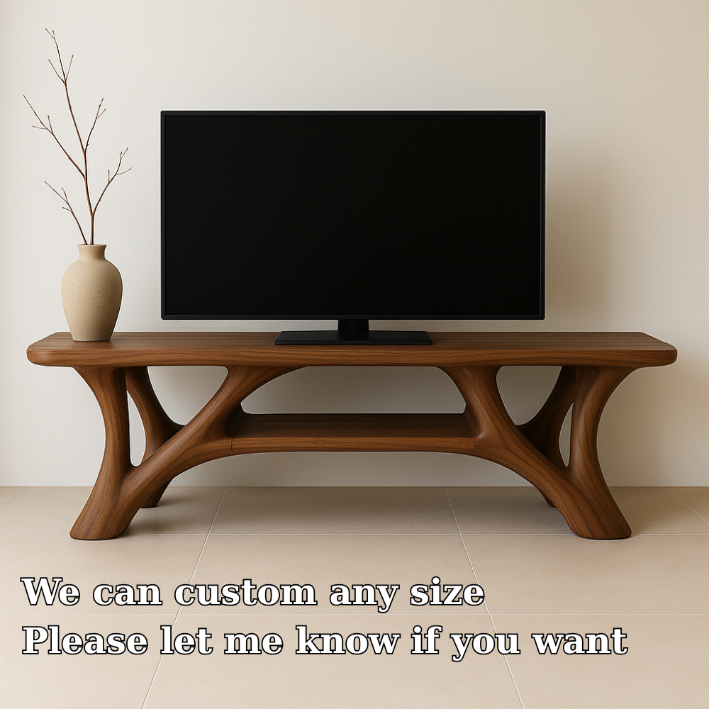Handcrafted Solid Wood TV Stand – Modern Organic Design with Smooth Sculptural Curves