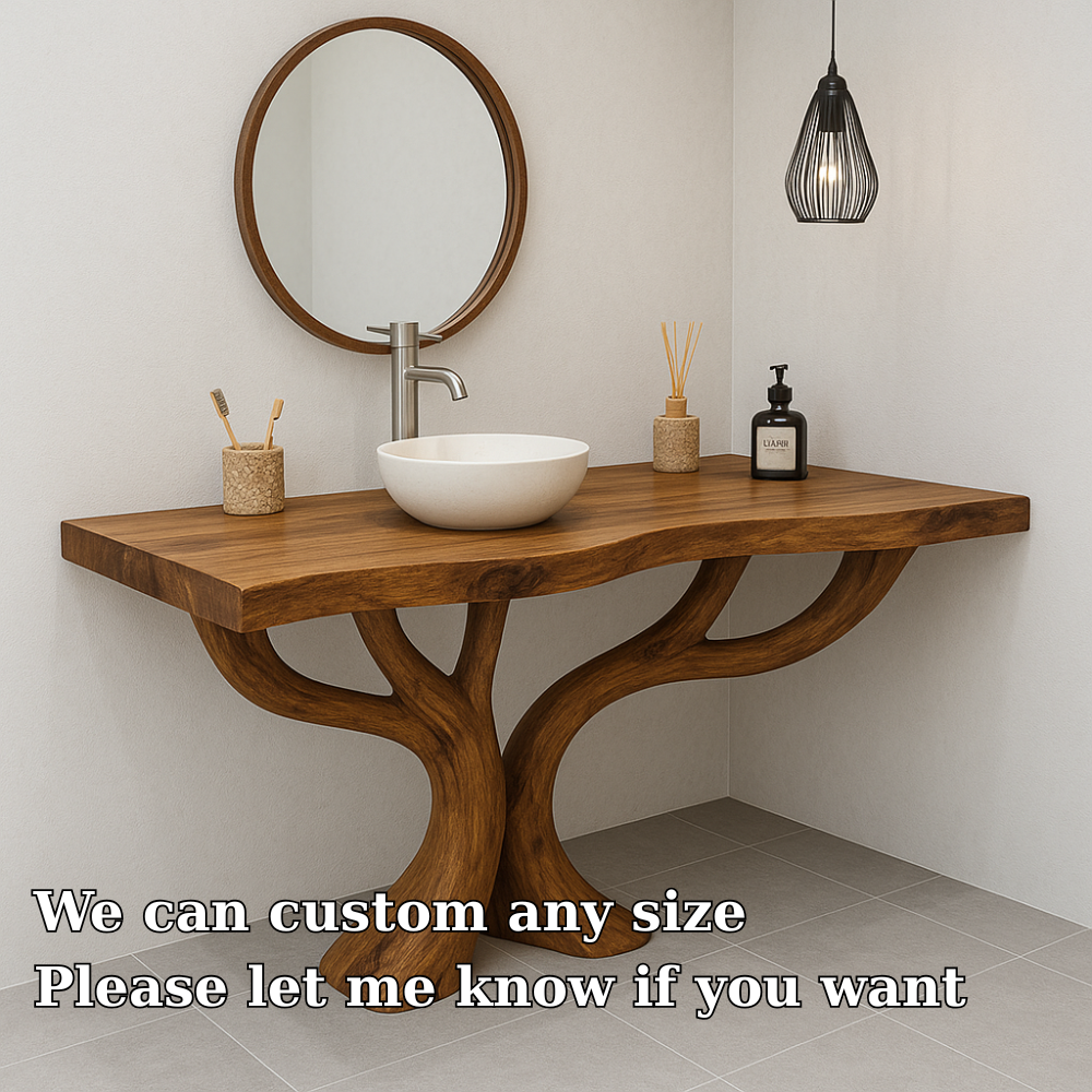 Handcrafted Solid Wood Bathroom Vanity – Sculptural Double Branch Base, Organic Modern Design
