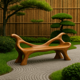 Handcrafted Solid Wood Bench with Backrest – Sculptural Organic Design for Garden & Patio