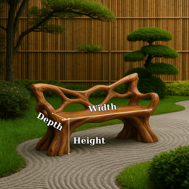 Handcrafted Solid Wood Bench with Backrest – Sculptural Organic Art Furniture for Garden