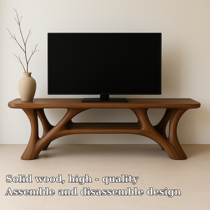 Handcrafted Solid Wood TV Stand – Modern Organic Design with Smooth Sculptural Curves
