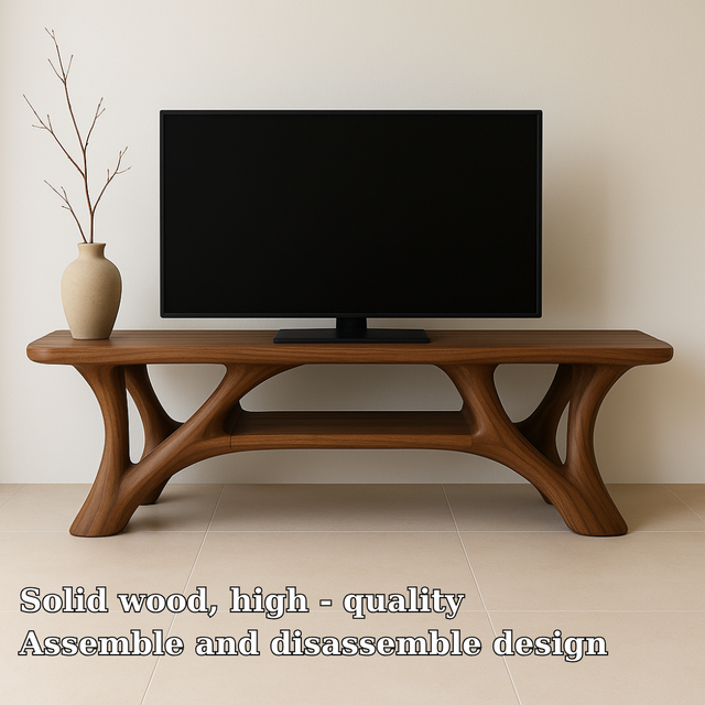 Handcrafted Solid Wood TV Stand – Modern Organic Design with Smooth Sculptural Curves