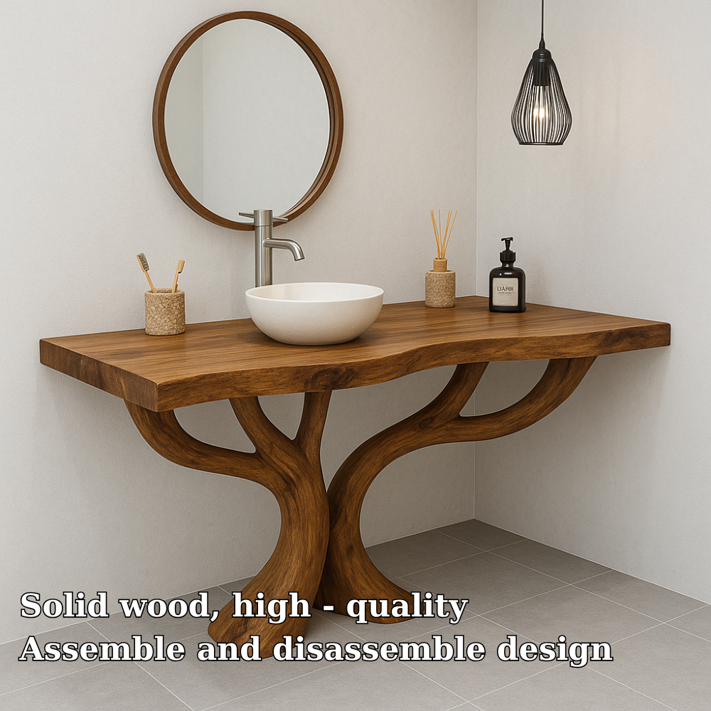 Handcrafted Solid Wood Bathroom Vanity – Sculptural Double Branch Base, Organic Modern Design