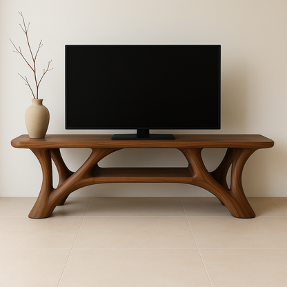 Handcrafted Solid Wood TV Stand – Modern Organic Design with Smooth Sculptural Curves