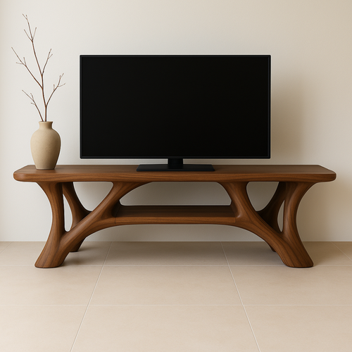 Handcrafted Solid Wood TV Stand – Modern Organic Design with Smooth Sculptural Curves