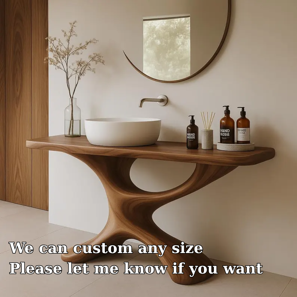 Handcrafted Solid Wood Bathroom Vanity with Sculptural Base – Modern Organic Sink Table