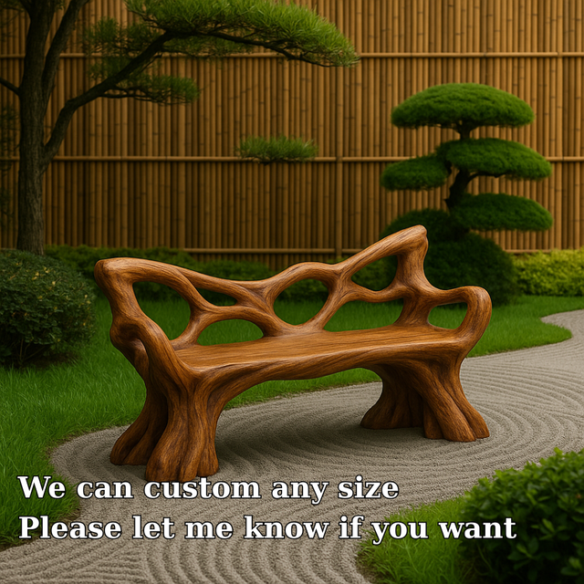 Handcrafted Solid Wood Bench with Backrest – Sculptural Organic Art Furniture for Garden