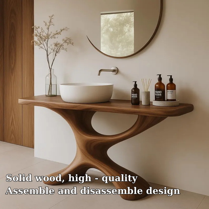 Handcrafted Solid Wood Bathroom Vanity with Sculptural Base – Modern Organic Sink Table