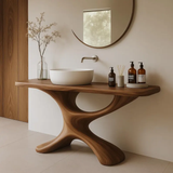 Handcrafted Solid Wood Bathroom Vanity with Sculptural Base – Modern Organic Sink Table
