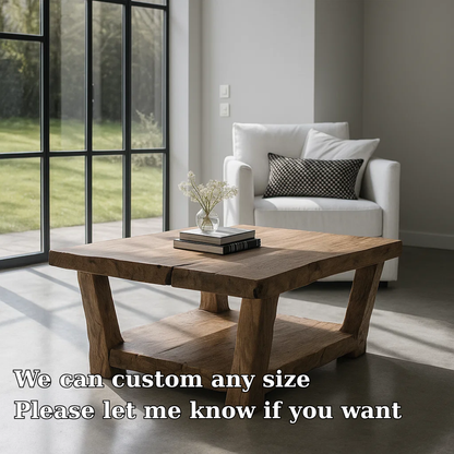 Handcrafted Solid Wood Coffee Table – Rustic Square Design with Natural Live Edge Finish