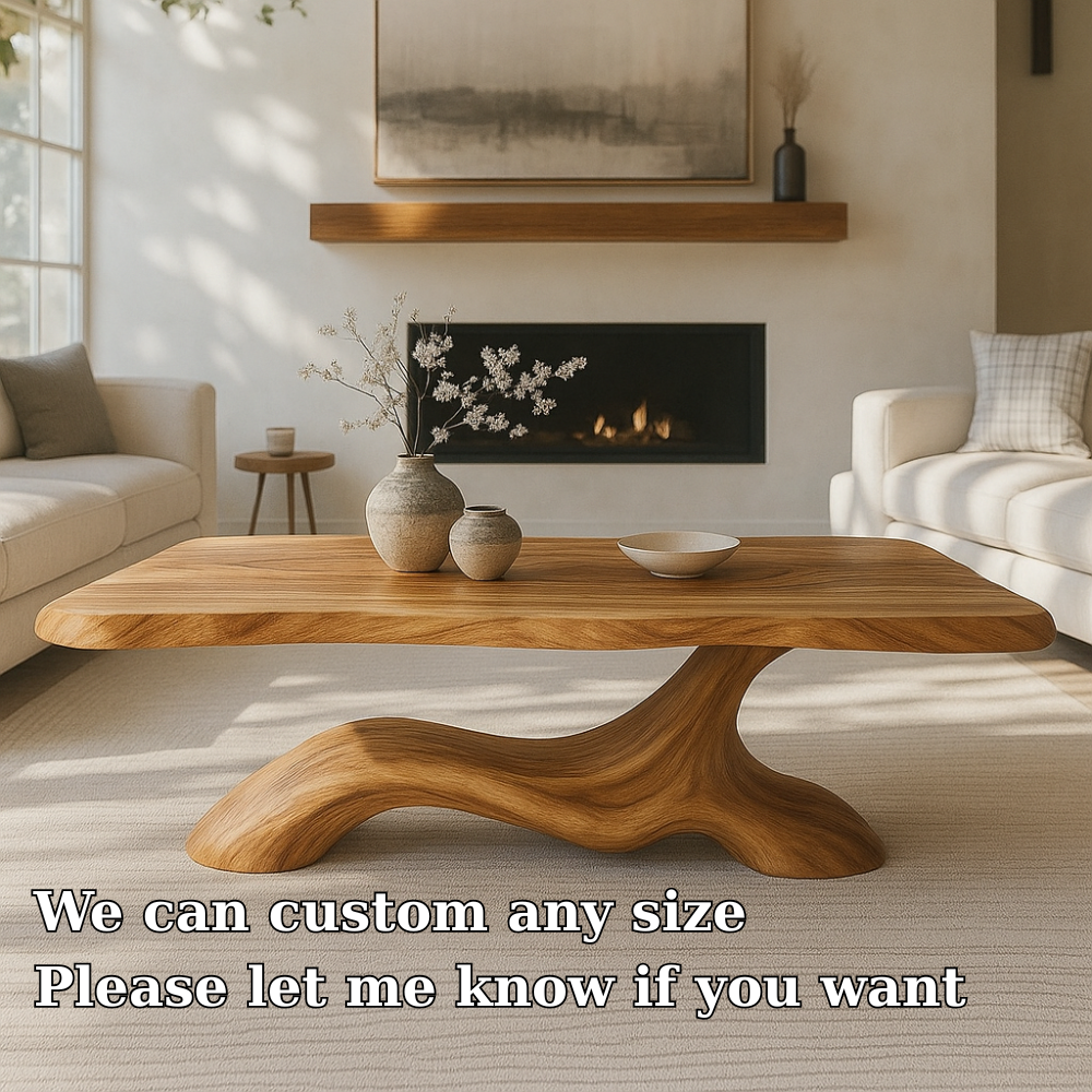 Handcrafted Solid Wood Coffee Table – Modern Sculptural Design with Organic Smooth Flow