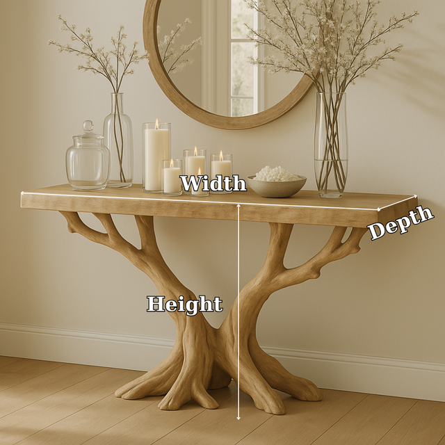 Handcrafted Solid Wood Console Table – Light Oak Organic Tree Branch Design for Modern Homes