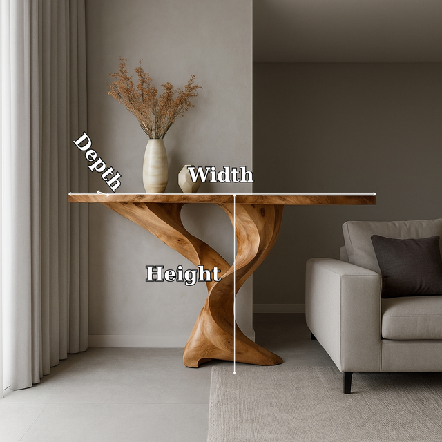 Handcrafted Solid Wood Console Table – Twisted Sculptural Base for Modern Organic Interiors