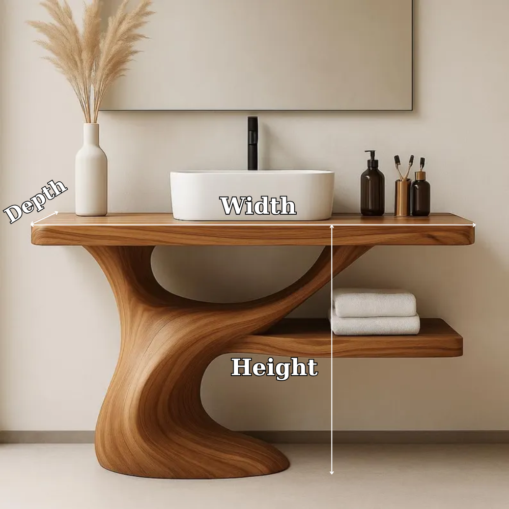 Handcrafted Solid Wood Bathroom Vanity with Curved Organic Base – Modern Minimalist Design
