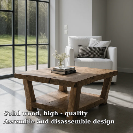 Handcrafted Solid Wood Coffee Table – Rustic Square Design with Natural Live Edge Finish