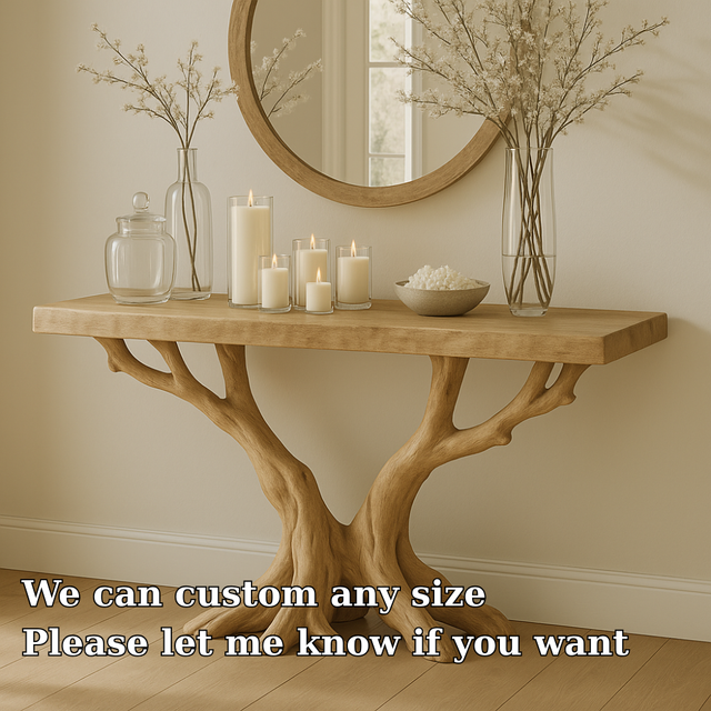 Handcrafted Solid Wood Console Table – Light Oak Organic Tree Branch Design for Modern Homes