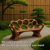 Handcrafted Solid Wood Bench with Backrest – Artistic Organic Design for Garden or Patio