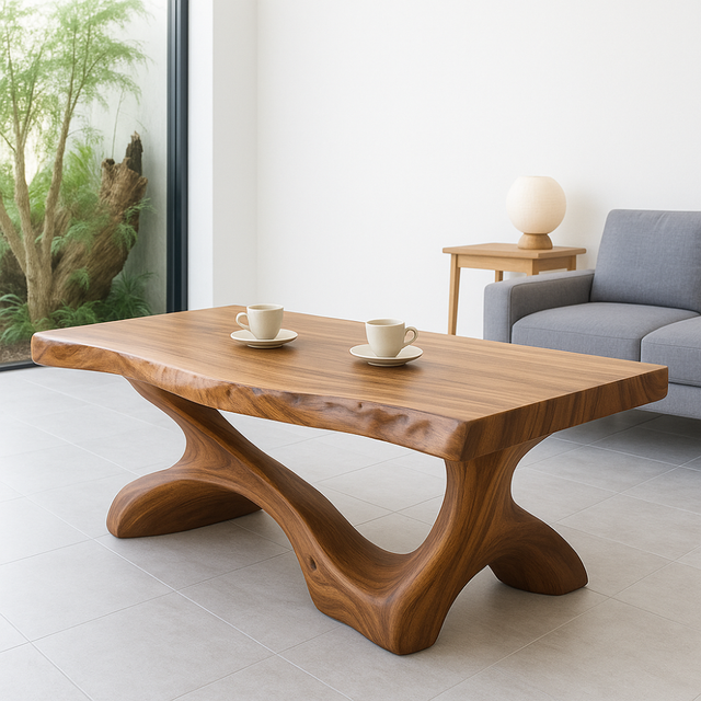 Handcrafted Solid Wood Coffee Table – Sculptural Live-Edge Design for Modern Living Rooms