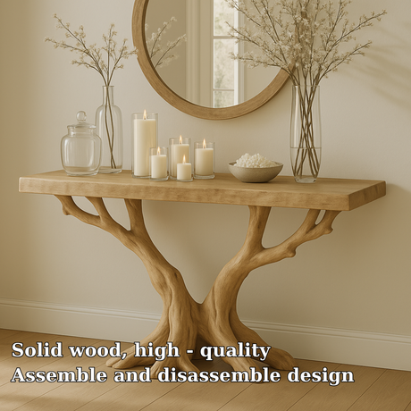 Handcrafted Solid Wood Console Table – Light Oak Organic Tree Branch Design for Modern Homes