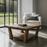 Handcrafted Solid Wood Coffee Table – Rustic Square Design with Natural Live Edge Finish
