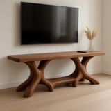 Handcrafted Solid Wood TV Stand – Modern Organic Furniture with Sculptural Curved Base