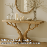 Handcrafted Solid Wood Console Table – Light Oak Organic Tree Branch Design for Modern Homes