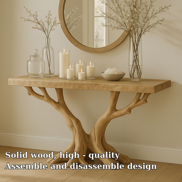Handcrafted Solid Wood Console Table – Light Oak Organic Tree Branch Design for Modern Homes
