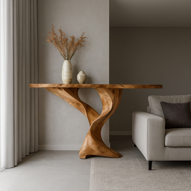 Handcrafted Solid Wood Console Table – Twisted Sculptural Base for Modern Organic Interiors