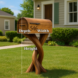 Handcrafted Solid Wood Mailbox with Sculptural Twisted Base – Outdoor Decorative Post Box
