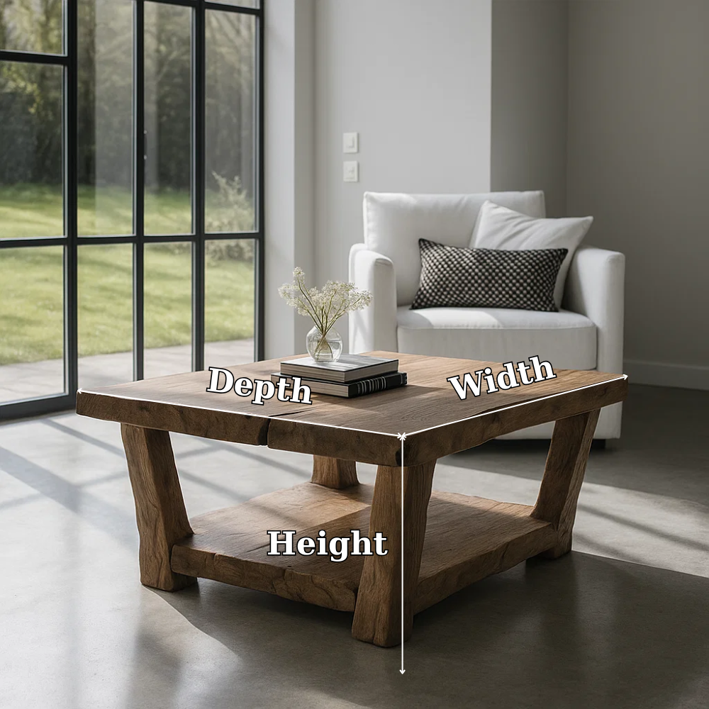 Handcrafted Solid Wood Coffee Table – Rustic Square Design with Natural Live Edge Finish