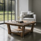 Handcrafted Solid Wood Coffee Table – Rustic Square Design with Natural Live Edge Finish