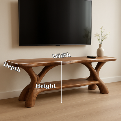 Handcrafted Solid Wood TV Stand – Sculptural Organic Design with Smooth Natural Finish